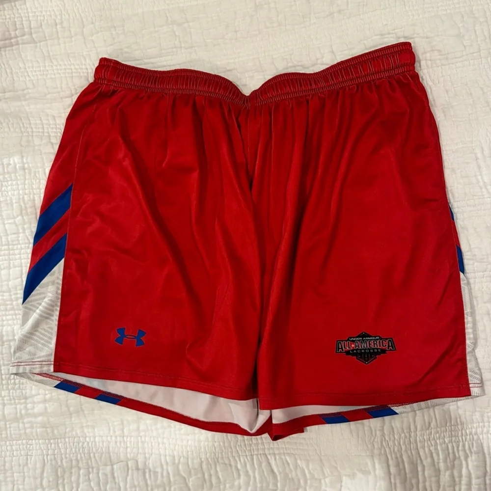 Women’s Under Armour Athletic Shorts | All America Lacrosse | Red Blue | XL - Picture 3 of 7